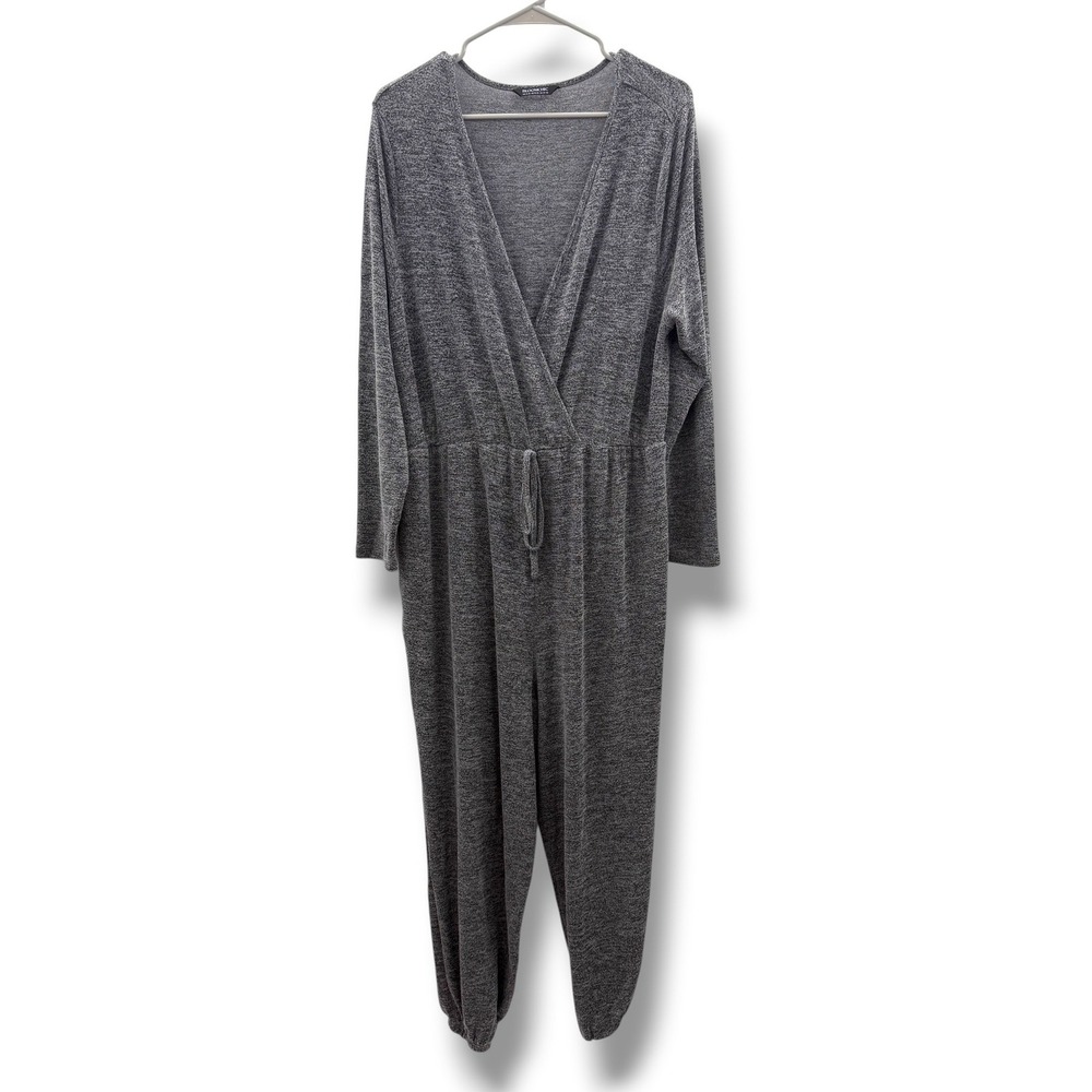 Bloomchic Jumpsuit‎ Womens 14-16 Gray Heathered Knit Long Sleeve Jogger Surplice